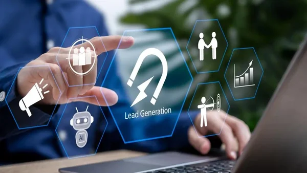Digital marketing strategies to generate more online leads, illustrated with icons for targeting, lead generation and business growth