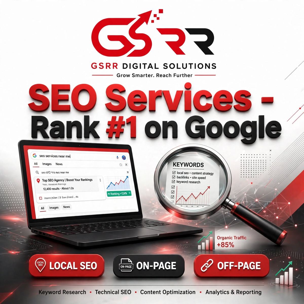 GSRR Digital Solutions SEO services in Hyderabad, Korutla, Jagtial and Karimnagar overview graphic