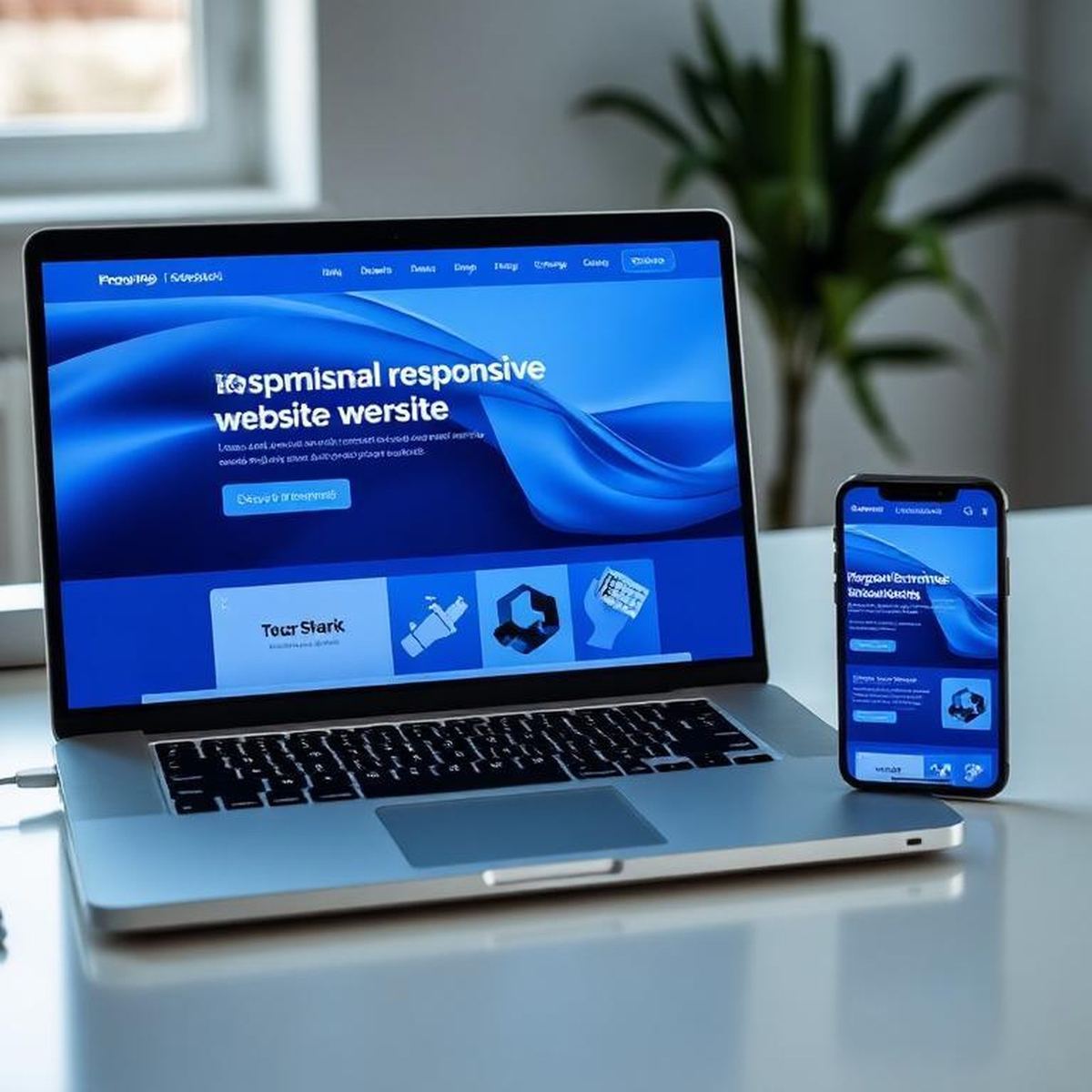 Responsive website design displayed on a laptop and mobile phone Responsive website design displayed on a laptop and mobile phone